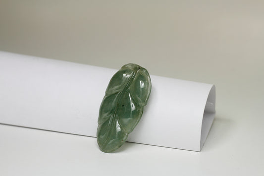 Translucent Green Jadeite Carved Leaf Pendant 翡翠叶子吊坠