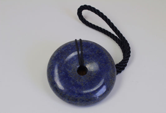Blue Round Donut Shape Carved Lapis 青金石平安扣手把